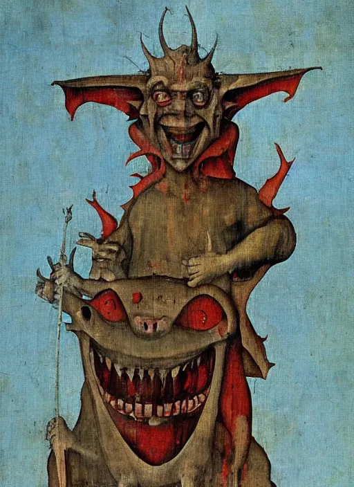 Image similar to red devil Gargoyle, Medieval painting by Hieronymus Bosch, Florence