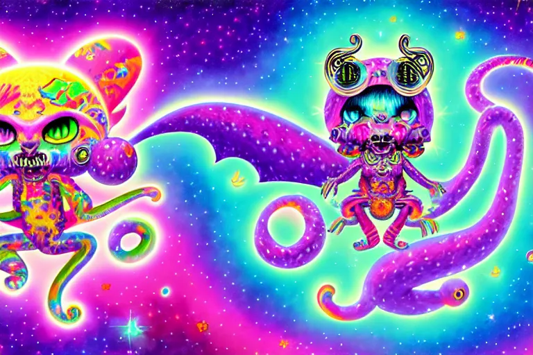 Image similar to lisa frank illustration of rebulon the cute ancient demon, by lisa frank, masterpiece concept art, 8 k, intricate detail, cinematic lighting, epic pose, bright colors