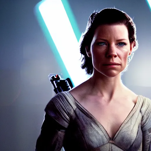 Image similar to evangeline lilly in'star wars ', cinematic scene, cinematic lighting, 1 4 mm