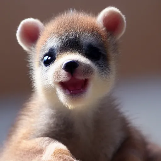 Prompt: a baby animal smiling