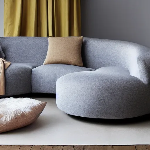 Prompt: a sofa with the shape of a croissant