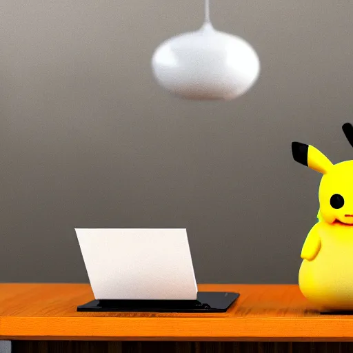 Image similar to render of picachu doing homework, 8k