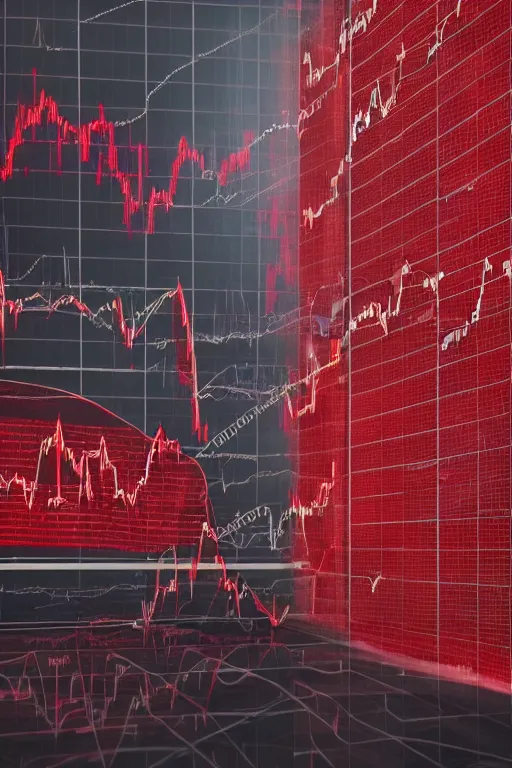 Image similar to stock market collapse, red charts, recession, fantasy, matte painting, office, trader