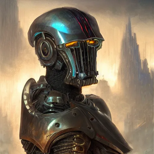 Image similar to the doomslayer as a realistic cyberpunk knight, closeup portrait art by donato giancola and greg rutkowski, realistic face, digital art, trending on artstation, symmetry!!