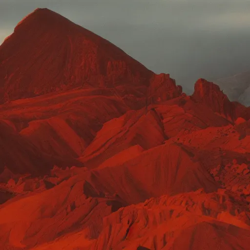 Image similar to red mountains of death and pain and suffering and suffocating and bitterness