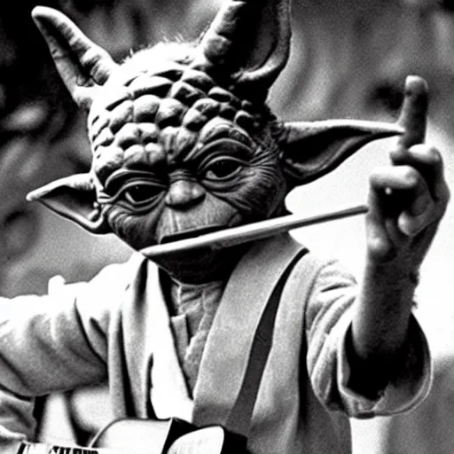 Image similar to yoda performing at woodstock