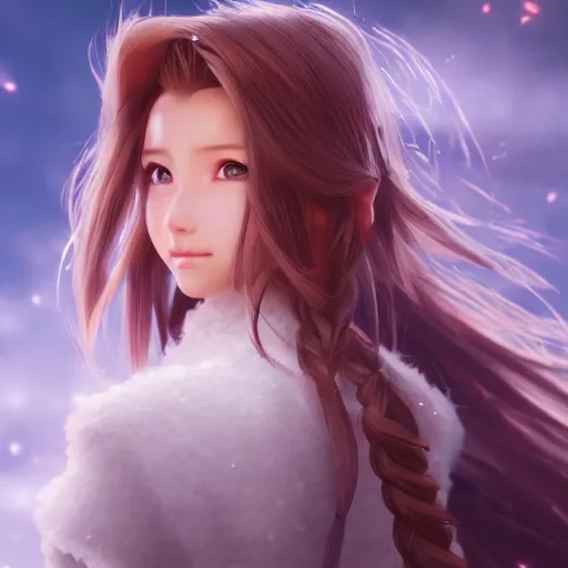 Image similar to head and shoulders of aerith ff7 by wlop, rossdraws, mingchen shen, bangkuart, sakimichan, yan gisuka, jeongseok lee, artstation, 4k