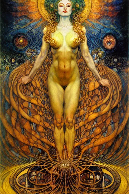 Image similar to Divine Chaos Engine by Karol Bak, Jean Delville, William Blake, Gustav Klimt, and Vincent Van Gogh, symbolist, visionary