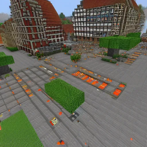 Prompt: the streets of amsterdam in minecraft