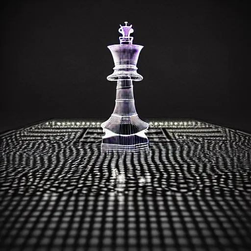 Prompt: vintage instamatic photo of a queen chess piece made of led pin lights, biomechanical, puddles, isometric 3 d, smooth 3 d illustration, cinematic matte painting, volumetric lighting,