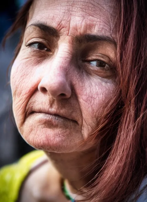 Prompt: close up portrait of beautiful Italian woman, candid street portrait award winning