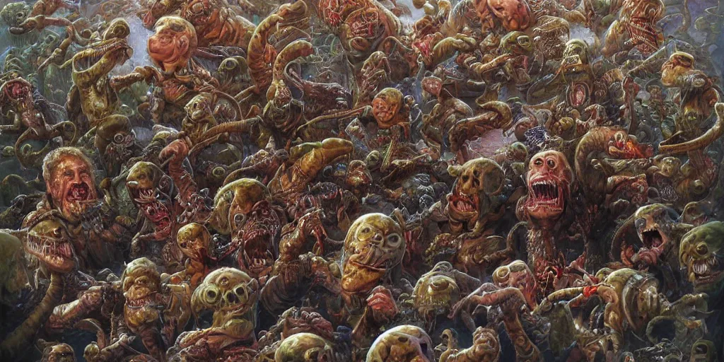 Image similar to portrait of vladimir putin's face eating worms, on background army of zobies, by ralph horsley, photorealistic, hyperdetailed