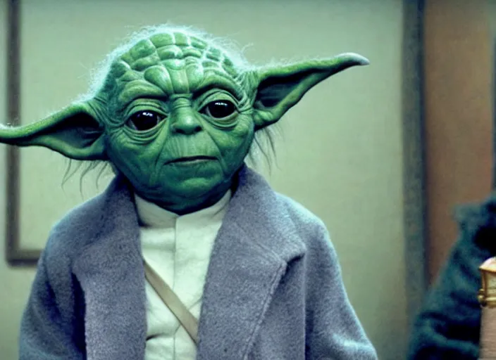 Image similar to a film still of cosplay of yoda in the grand budapest hotel ( 2 0 1 4 )