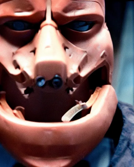 Prompt: film still close up shot of dwayne johnson as hannibal lector from the movie the silence of the lambs. photographic, photography