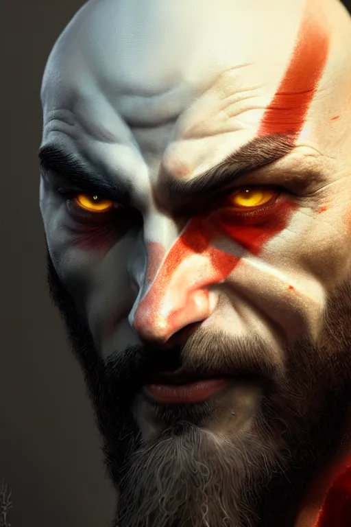 Prompt: ultra detailed facial portrait of kratos, extremely detailed digital painting, in the style of fenghua zhong and ruan jia and jeremy lipking and peter mohrbacher, mystical colors, rim light, beautiful lighting, 8 k, stunning scene, raytracing, octane, trending on artstation