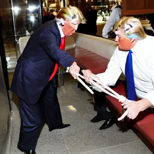 Prompt: Donald Trump doing service in restaurant, paparazzi photo, long focale shoot