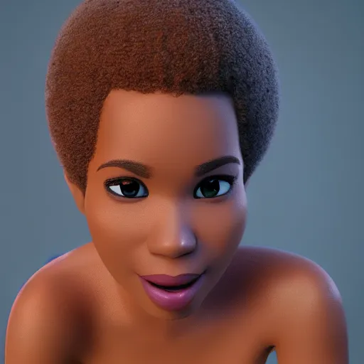 Prompt: African woman with short blonde hair, facial sexy and brown eyes posing, depicted as a Pixar character, high quality cg render, 4k