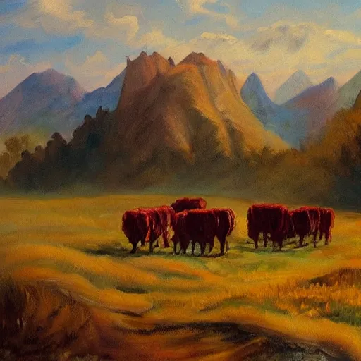 Prompt: A beautiful painting of a landscape made of meat