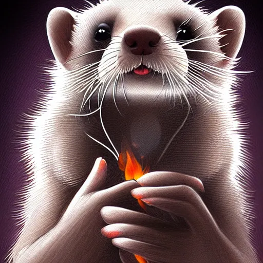 Image similar to beautiful furry art of ferret in smoking, high quality, detailed, digital art