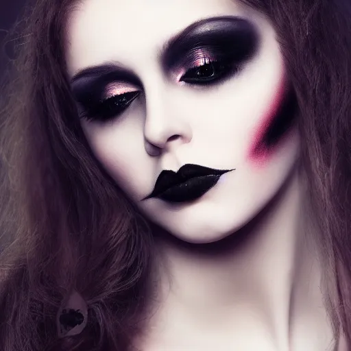 Prompt: a beautiful portrait of a young woman, gothic makeup, 4 k