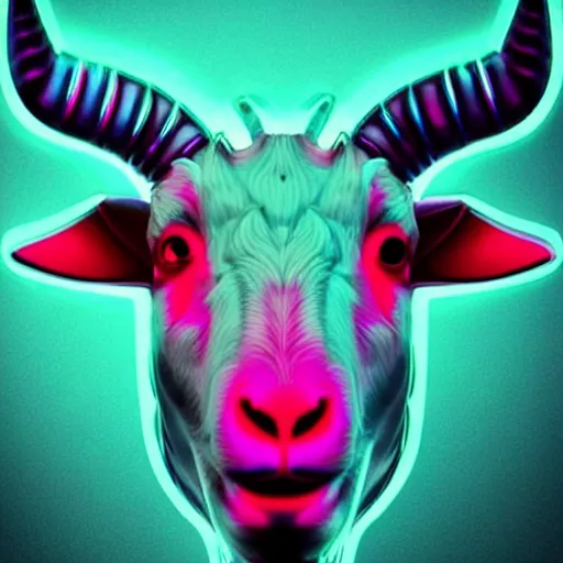 Prompt: synthwave goat face with neon horns, detailed face, sharp focus, synthwave art, aesthetic, octane render