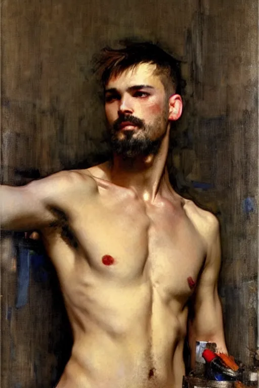 Image similar to attractive male, painting by john william waterhouse, yoji shinkawa, carl larsson, vladimir volegov