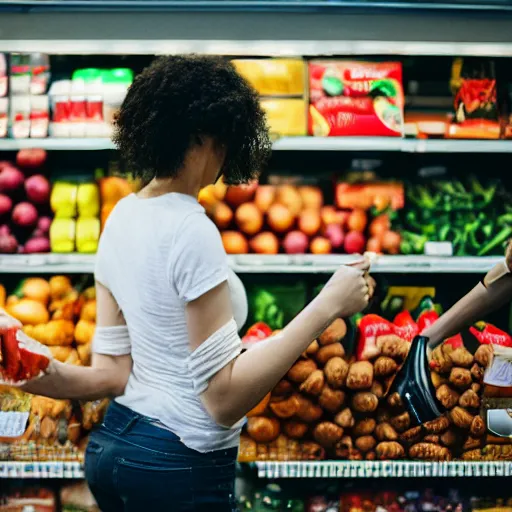 Image similar to 85mm photo of wolverine grocery shopping with claws out, dslr photography