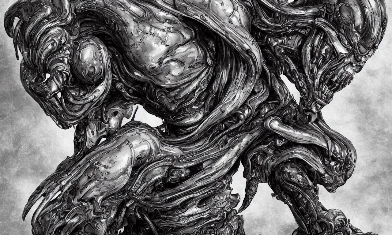 Image similar to engineer prometheus face by Artgerm, xenomorph alien, highly detailed, symmetrical long head, smooth marble surfaces, detailed ink illustration, raiden metal gear, cinematic smooth stone, deep aesthetic, concept art, post process, 4k, carved marble texture and silk cloth, latex skin, highly ornate intricate details, prometheus, evil, moody lighting, hr geiger, hayao miyazaki, indsutrial Steampunk