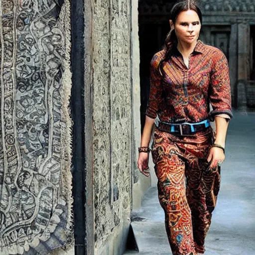 Image similar to give me lara croft wearing batik!