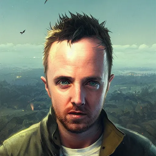 Image similar to highly detailed portrait of jesse pinkman, unreal engine, fantasy art by greg rutkowski, loish, rhads, ferdinand knab, makoto shinkai and lois van baarle, ilya kuvshinov, rossdraws, tom bagshaw, global illumination, radiant light, detailed and intricate environment