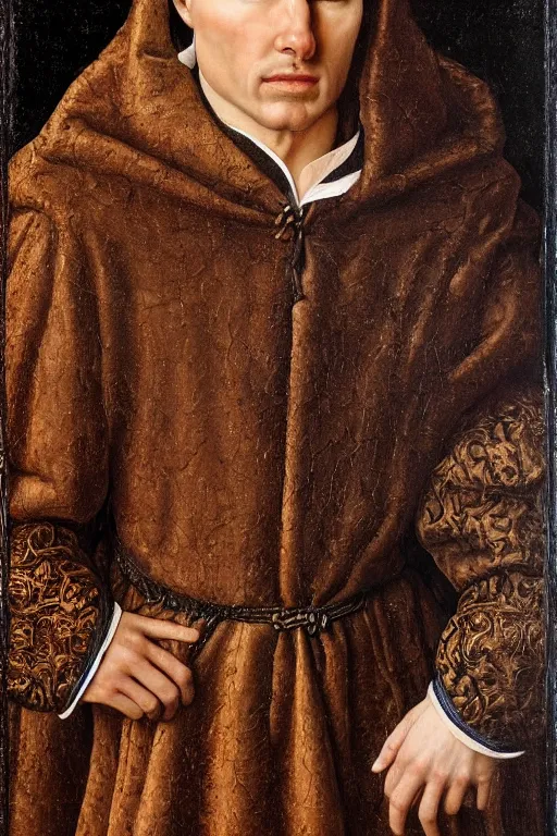 Image similar to renaissance 1 6 0 0 portrait of tom cruise, oil painting by jan van eyck, northern renaissance art, oil on canvas, wet - on - wet technique, realistic, expressive emotions, intricate textures, illusionistic detail