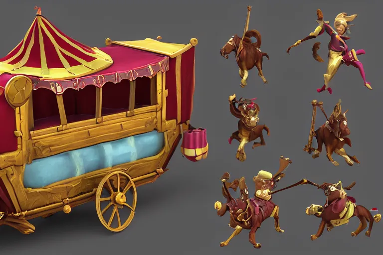 Image similar to 3d sculpt of a circus wagon with blank sides, artstaton, League of Legends, digital illustration