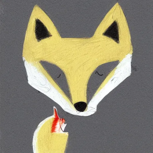 minimalistic cute fox eating a fish, sketch, pastel