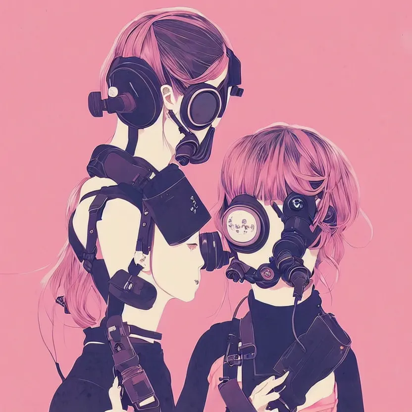 Image similar to singular girl with wearing gas mask, very anime!!! anime!! intricate details, aesthetically pleasing pastel colors, poster background, art by conrad roset and ilya kuvshinov