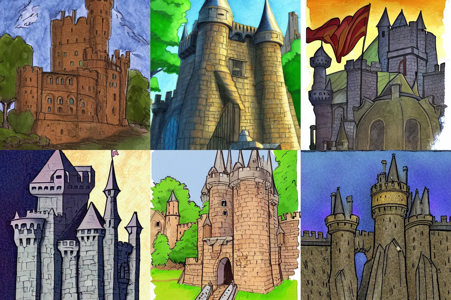 Prompt: medieval castle, colored, by Greg Weisman