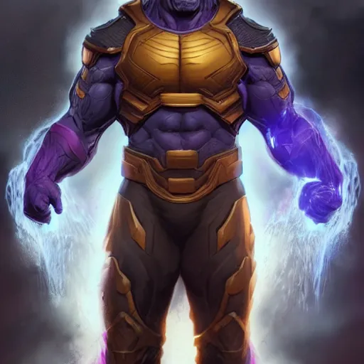 Image similar to characters portrait of Darkseid mixed with Thanos by ArtGerm and Tom Bagshaw, merged character, Full body shot, cinematic opening shot, 4k, highly detailed, cinematic lighting