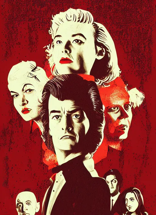 Prompt: twin peaks movie poster art by joe devito