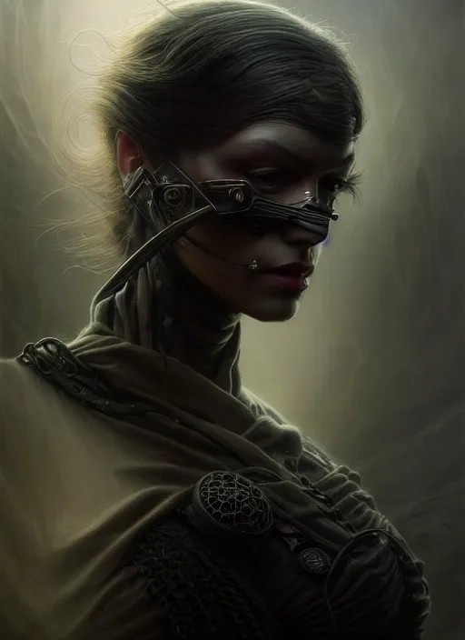 Prompt: closeup portrait shot of a dark noir in a scenic dystopian environment, intricate, elegant, highly detailed, centered, digital painting, artstation, concept art, smooth, sharp focus, illustration, artgerm, tomasz alen kopera, peter mohrbacher, donato giancola, joseph christian leyendecker, wlop, boris vallejo