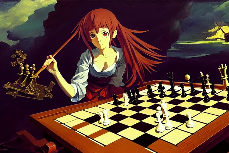 AI Art: Checkmate! ~ Chess Duel: Fox Girl vs. Tentacle by @Koneko Aisuzu