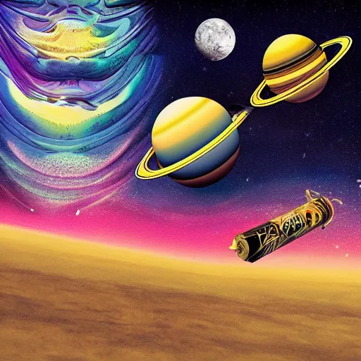 Prompt: Liminal space in outer space, rap album cover art