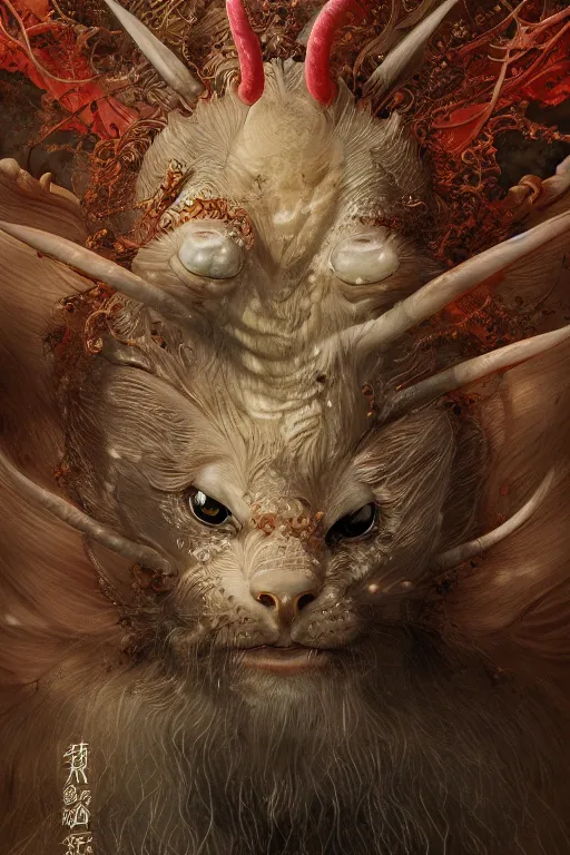 Image similar to a portrait of a translucent japanese devil animal illustrated by miyazaki by karol bak, james jean, tom bagshaw, rococo, sharp focus, trending on artstation, cinematic lighting, hyper realism, octane render, 8 k, hyper detailed, vivid, ultra detailed, highly detailed