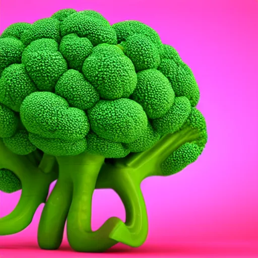 Image similar to a 3d render of a smiling happy broccoli, he is dancing, vivid bright colors