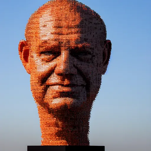 Image similar to a giant benjamin netanyahu head sculpture in the sea made out of thousands of small hamburgers, long shot, hyper detailed, hyper realistic, ray tracing, 8 k resolution, sharp focus, realistic water, award winning