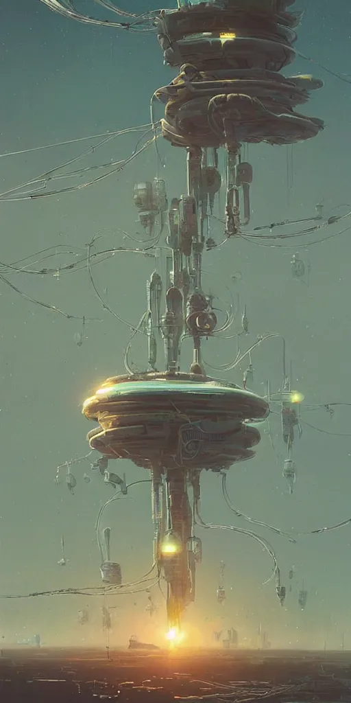 Image similar to mechanical starship with long tendrils, lots of hanging cables and wires, messy cords, sci - fi concept art, by john harris, by simon stalenhag, stunning, award winning