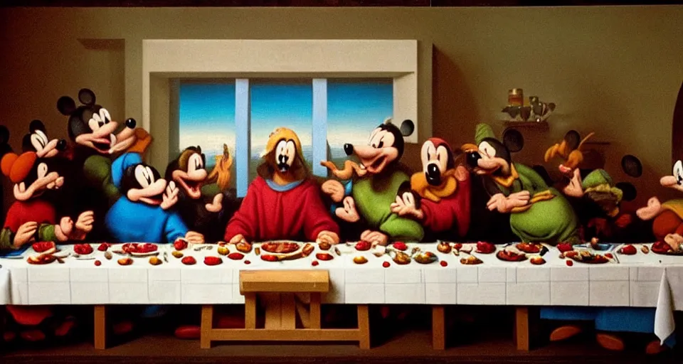 Prompt: mickey mouse at the last supper