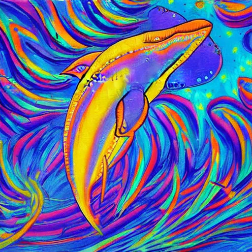 Prompt: fantasy space whale psychedelic painting