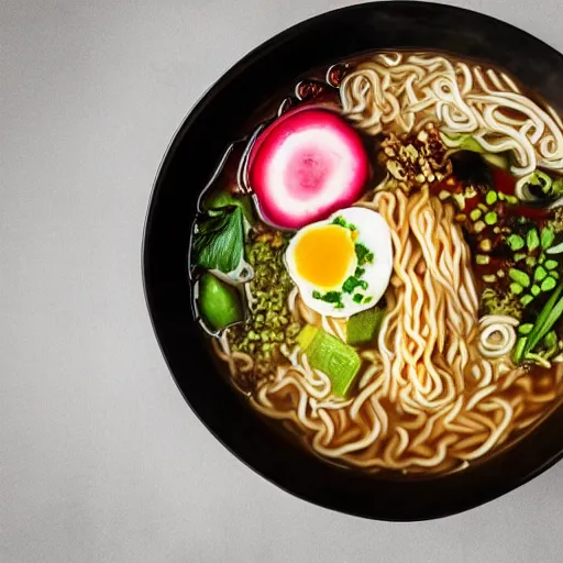 Image similar to a delicious bowl of ramen, colorful, food photography, studio lighting, beautiful composition