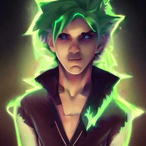 Image similar to Young Danny phantom with glowing green eyes and sharp teeth fangs alt art fashion punk, art by WLOP and Charlie Bowater and WLOP and Mark Arian and Ross Tran + neon colors, symmetry,A digital matte intricate illustration concept art , intricate complexity, epic composition, magical atmosphere, highly detailed, cinematic lighting + masterpiece, trending on artstation + 8k