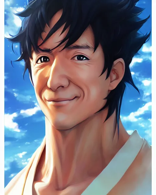 Image similar to anime portrait of Jackie Chan as an anime man by Stanley Artgerm Lau, WLOP, Rossdraws, James Jean, Andrei Riabovitchev, Marc Simonetti, and Sakimichan, trending on artstation