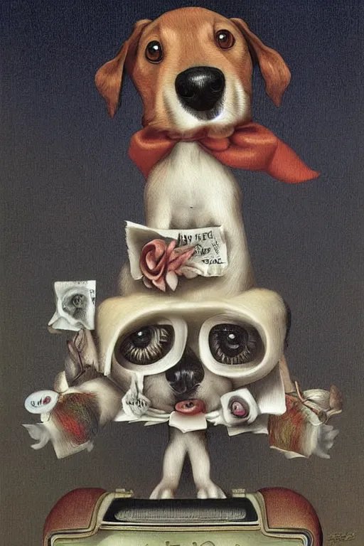 Image similar to a cute dog painted by mark ryden, by dali, isles of dog, digital art